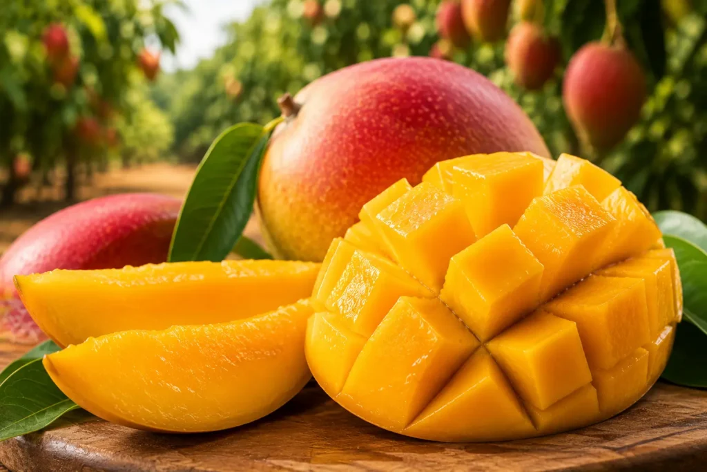 Lal Badshah Mango: Pakistan's King of Mangoes — Taste, History & Complete Guide 2 Lal Badshah mango slices showing golden juicy pulp and sweet texture in Pakistan