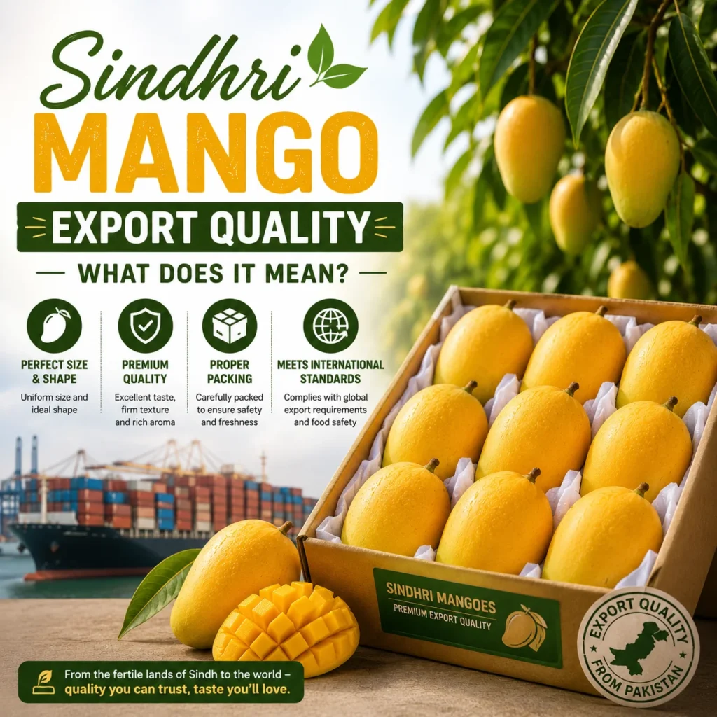 **Alt Text:**
Sindhri mango export quality packaging from Pakistan
