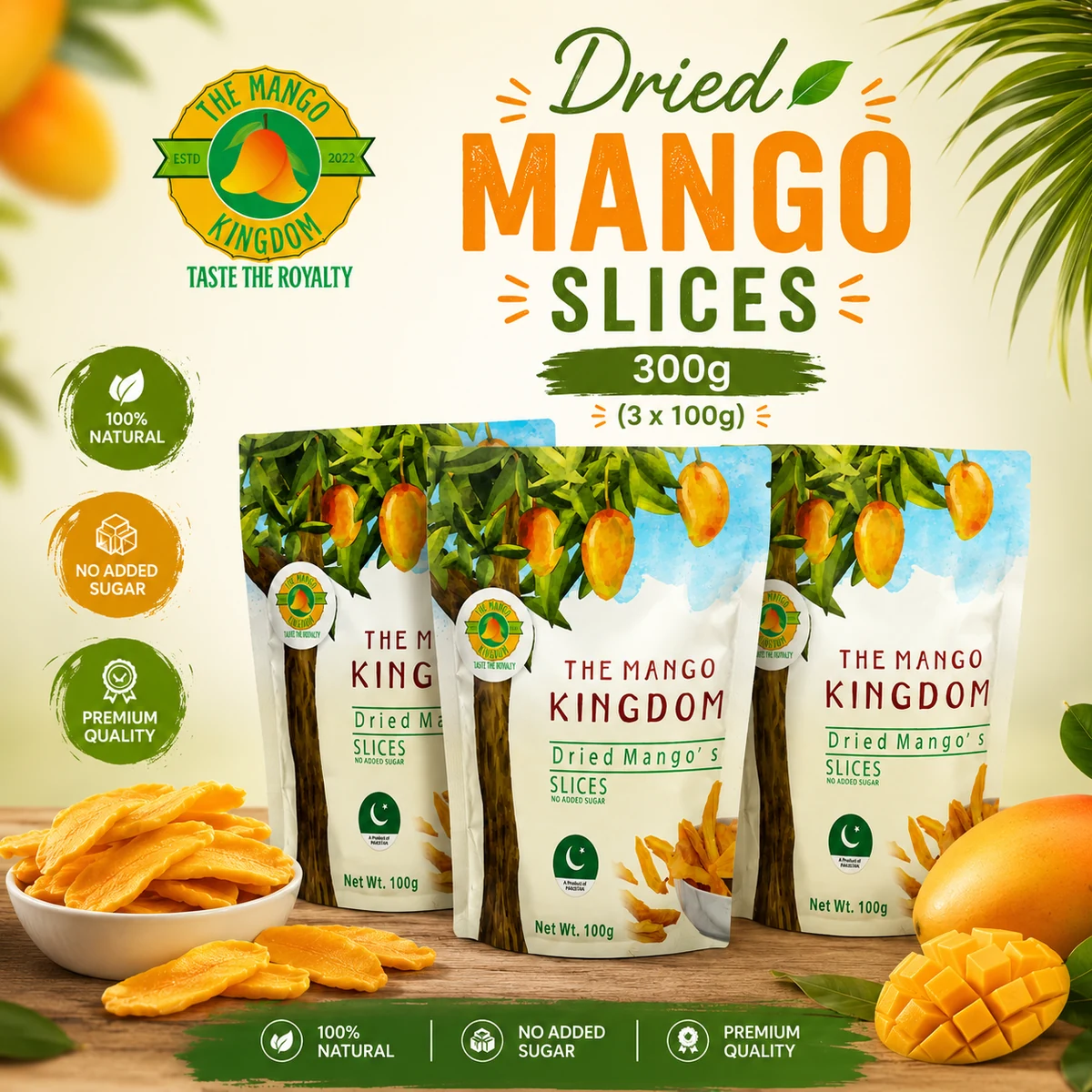 Dried Mango Slices 300g β No Sugar Added, Soft & Chewy Dry Mango Value Pack 1 dried-mango-slices-300g